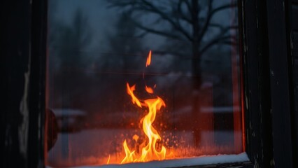Cozy fireplace on a cold winter evening