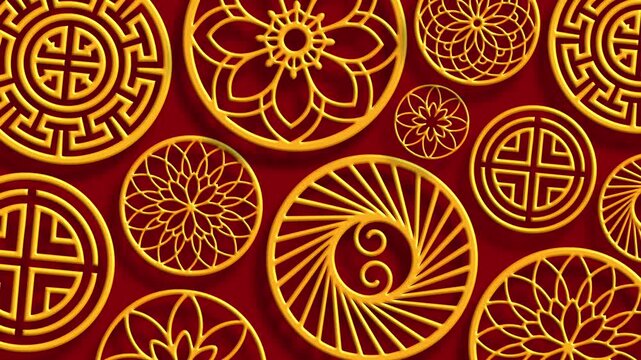 Auspicious Symbol Pattern Gold Circle Red Background Texture