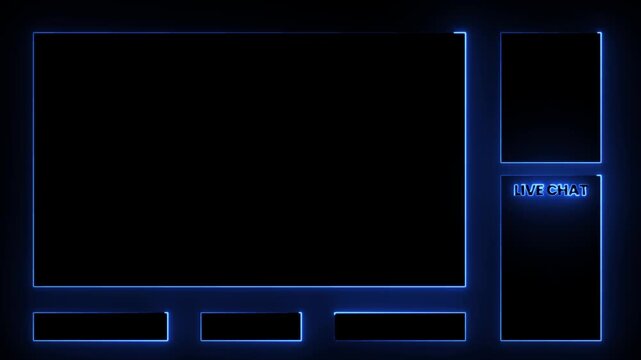 neon live chat and rating stars interface on black background .