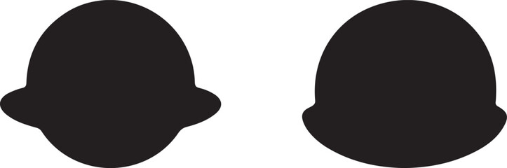 Two black silhouettes of cartoon heads or helmets, isolated on a white background