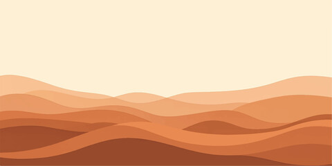 Vector illustration of desert sand dunes with waves under the sun