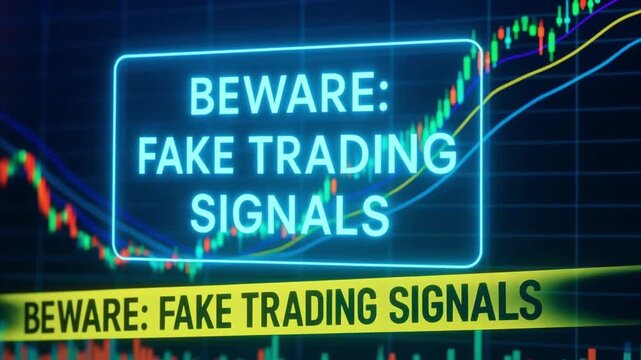 Warning fake trading signals stock market chart candlestick line graph financial data trends caution message investment risk market trend finance economy analysis