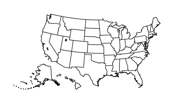 Outline map of the united states showing all fifty states including alaska and hawaii