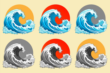 Collection of stylized Japanese Ocean Wave Vector Collection.Design Illustration