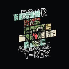 Roar T-Rex Awesome Funny 3D Dinosaur graphic tee design.eps