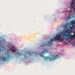 Fototapeta premium AI-generated image - Vibrant pink and blue watercolor galaxy illustration with copy space. An ethereal starry night sky backdrop, perfect for design projects.