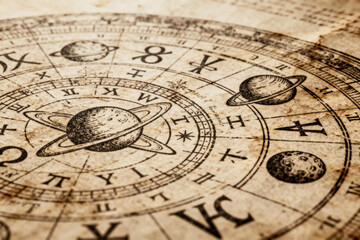 Vintage Astrological Chart with Planetary Symbols