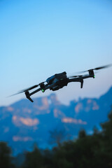 Drone flying at the top of mountains
