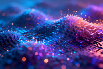 Abstract Digital Data Visualization with Neon Cubes