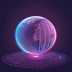 Futuristic Holographic Wireframe Sphere with Neon Glow
