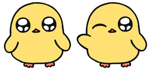 手描き、可愛いヒヨコのキャラクター、通常・ウインクの表情2種類セット © とりあいす
