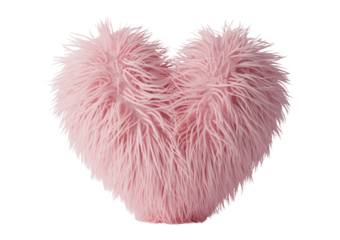 fluffy pink heart shaped pillow isolated on transparent background