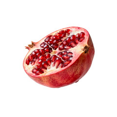 A fresh and juicy pomegranate cut open showing red seeds