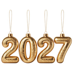 Luxury Golden 2027 Christmas Number Ornaments Isolated on Black Background