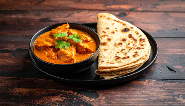 Indian Paratha Bread with Butter Chicken Curry   