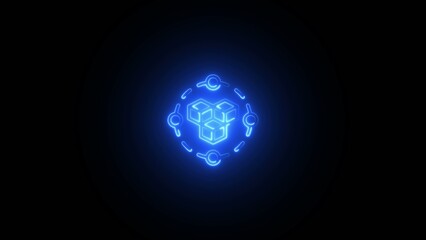Blue neon blockchain with interconnected nodes and blocks glowing on dark Generate title without using the word 