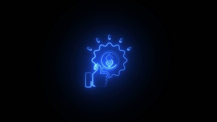 Blue neon glowing lightbulb with gears and a dollar sign inside on dark Generate title without using the word 