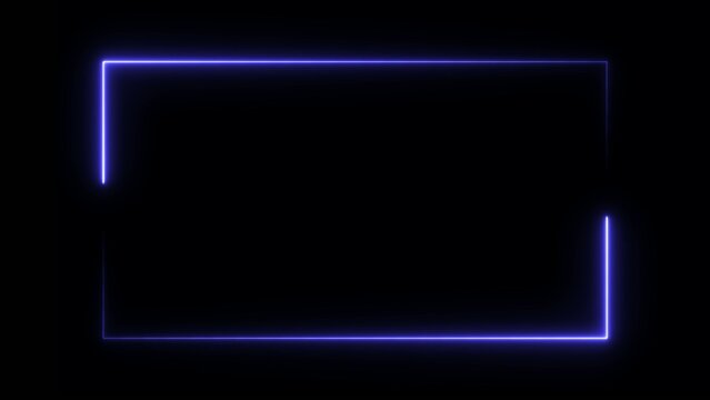 Blue neon glowing incomplete rectangular frame with a gap on a dark Generate title without using the word "Title:" before it. background