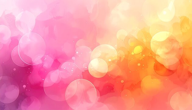 Abstract background with blended pink and orange hues, featuring bokeh circles and watercolor-like textures for a soft effect