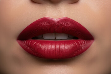 Obraz premium Close up of a womans lips wearing red lipstick