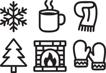 Winter Icons Set Cozy Christmas and Holiday Line Symbols Collection