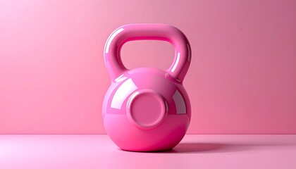 A vibrant pink kettlebell sits centered against a matching pink backdrop, reflecting light in a glossy manner