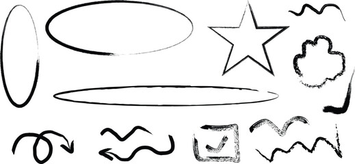 Various black silhouette shapes on a white background silhouette