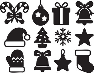 Christmas icons black flat design holiday icon pack collection
