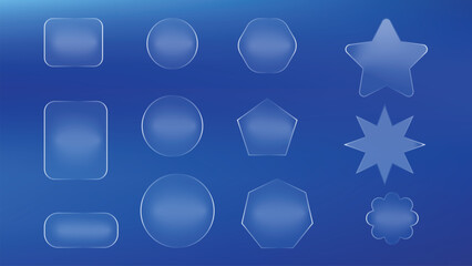 Glass Shapes Collection, Transparent Frames And Geometric Design Elements