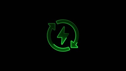 Bright green neon circular arrows surrounding a lightning bolt symbol on a dark Generate title without using the word 