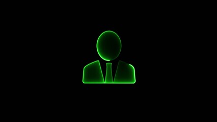 Bright green neon silhouette of a person in a suit and tie with a glowing outline Generate title without using the word 