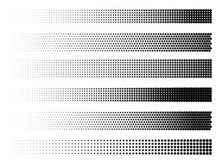 Halftone dotted gradient textured lines set. Vector abstract grunge brushes, dividers, design elements