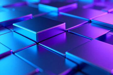 Futuristic Metallic Cubes with Neon Lighting
