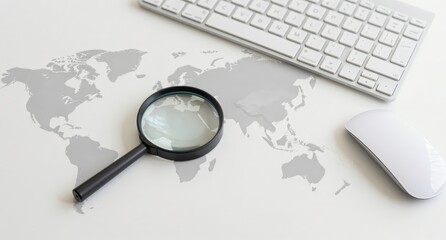World Map and Magnifying Glass on Desk Research and Global Business