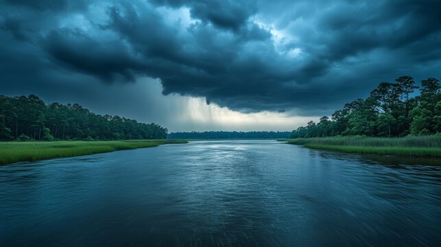 55.Dark Storm Clouds Over River in Coastal Georgia