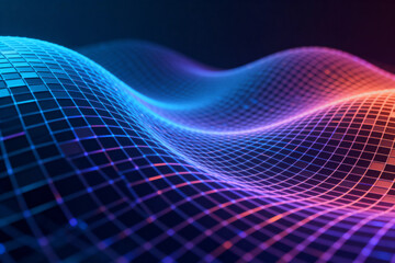 Abstract 3D Grid Wave Pattern with Neon Colors