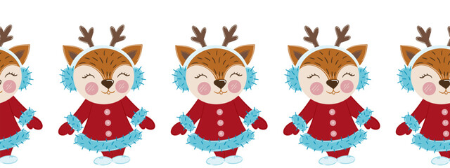 Christmas flat seamless border. New Year illustration