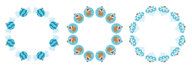 Christmas tree decorations. Round frame. Template for your creativity