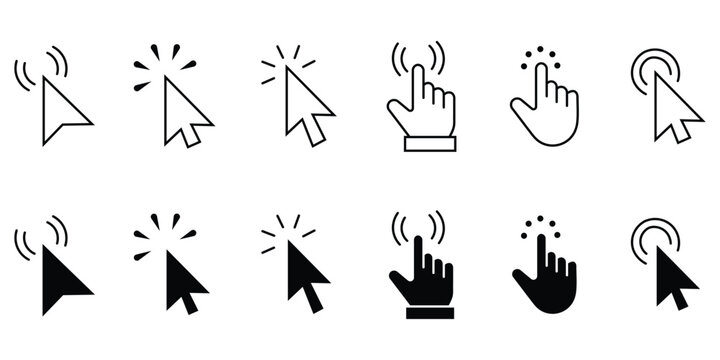 Computer mouse cursor and hand click icon vector. Pointer, navigation symbol. vector illustration.