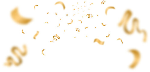 Falling golden confetti and ribbon