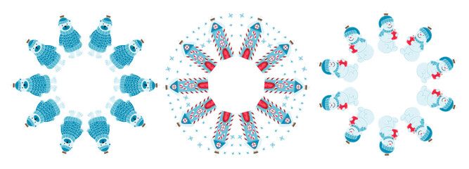 Christmas tree decorations. Round frame. Template for your creativity