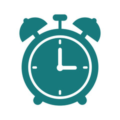Teal alarm clock icon on white background