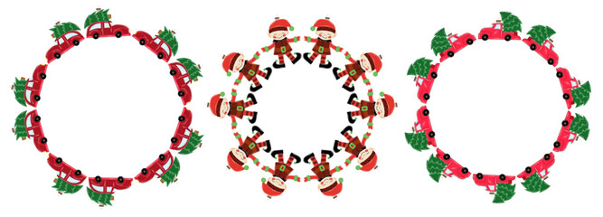 Christmas tree decorations. Round frame. Template for your creativity