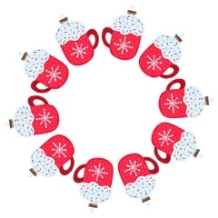 Christmas tree decorations. Round frame. Template for your creativity