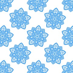 seamless pattern, black and white, monochrome, mandala, floral, lotus flower, repeating background, ornamental, decorative, oriental, Indian, ethnic, tribal, bohemian, boho, wallpaper, textile design,