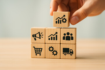 Business Management and Supply Chain Concept with Marketing and Logistics Icons
