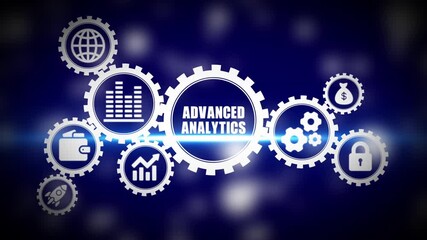 Advanced Analytics Concept with Gears and on Dark Blue Background data analysis business intelligence - Powered by Adobe