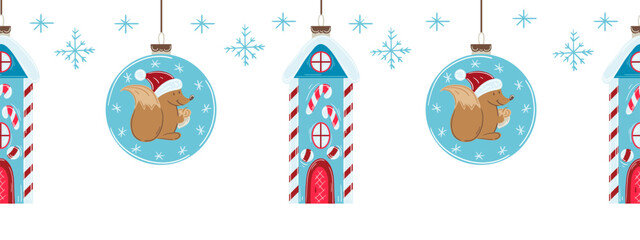 Christmas flat seamless border. New Year illustration