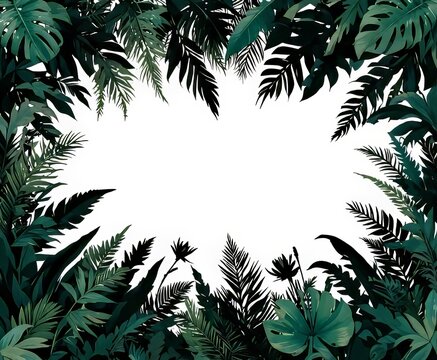 siluetas de follaje tropical que formen un borde decorativo adecuado para proyectos de dise&ntilde;o y obras de arte