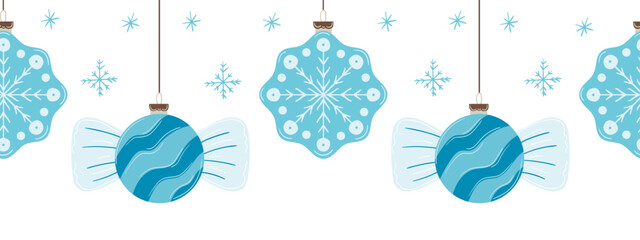 Christmas flat seamless border. New Year illustration